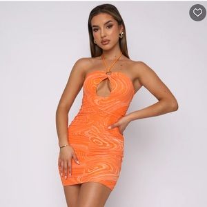 White Fox Boutique Orange Creamsicle Halter BodyCon Mini Dress NWT Small $60